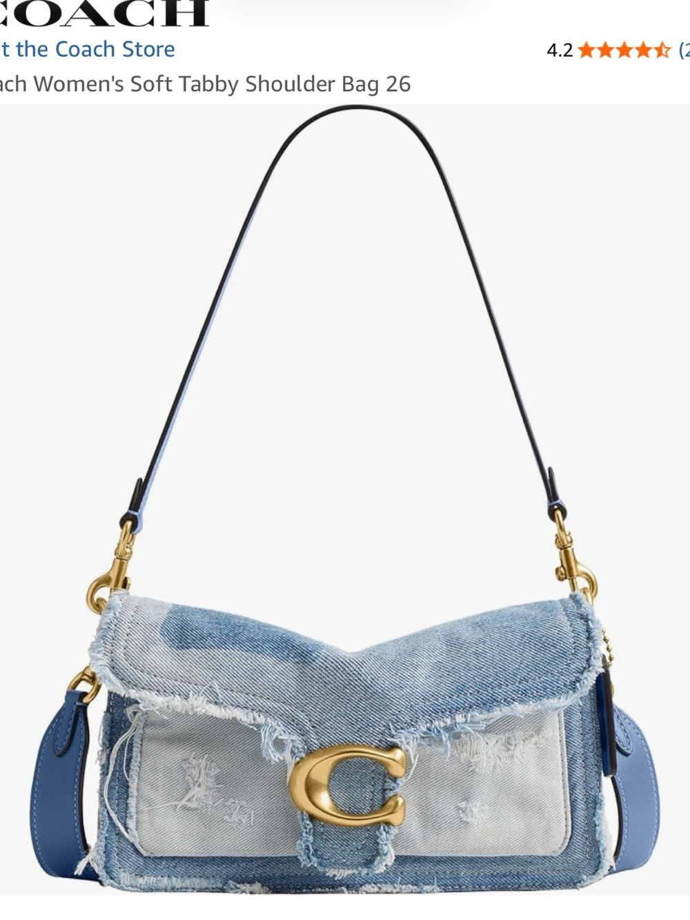 New-Coach Denim Soft Tabby Shoulder Bag in Light Blue with Gold Hardware
